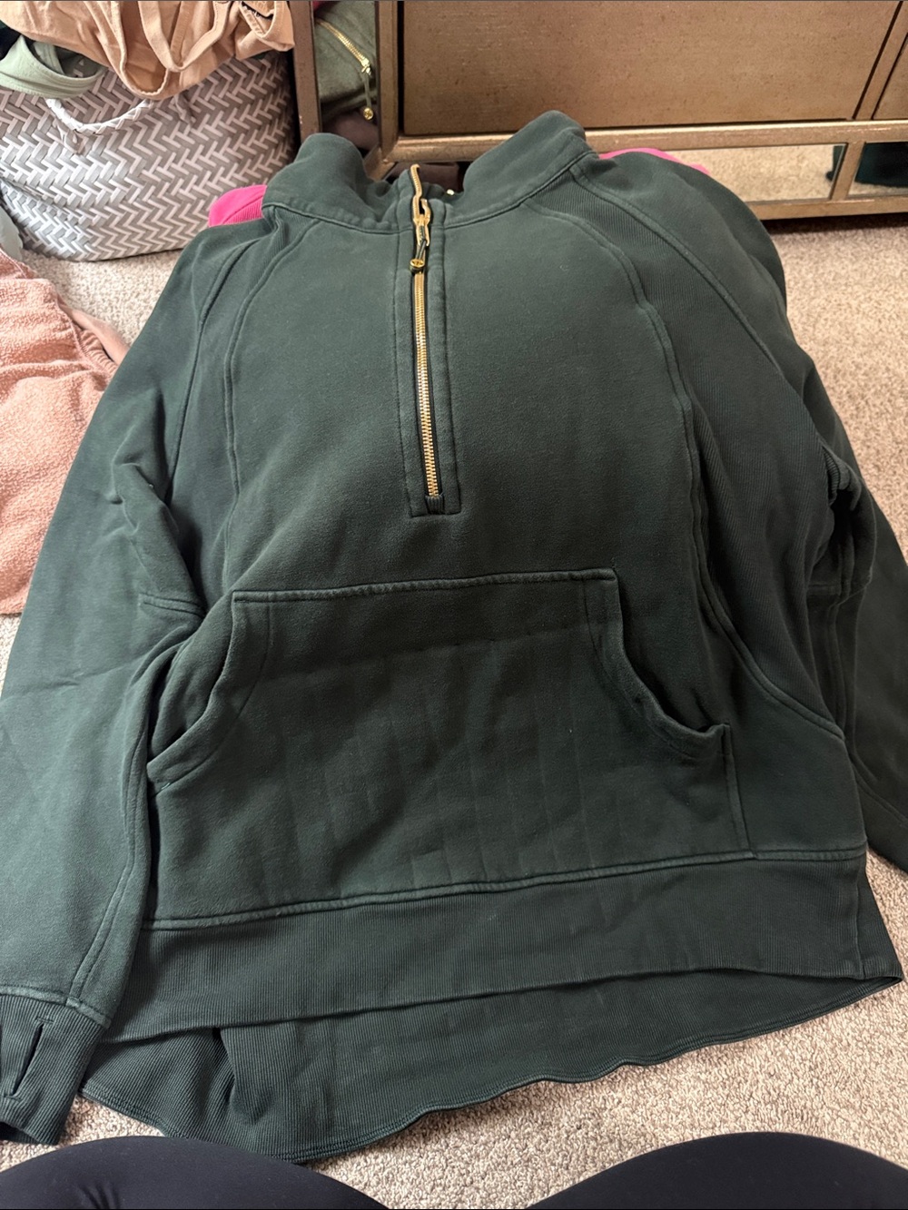 Gently worn lululemon half zip sweatshirt in green with gold zip